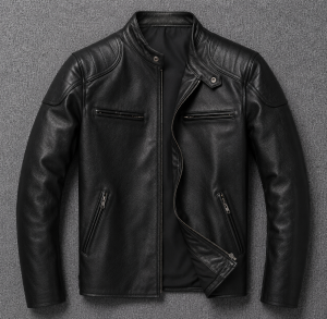 Veste homme cuir véritable style motard poches multiples