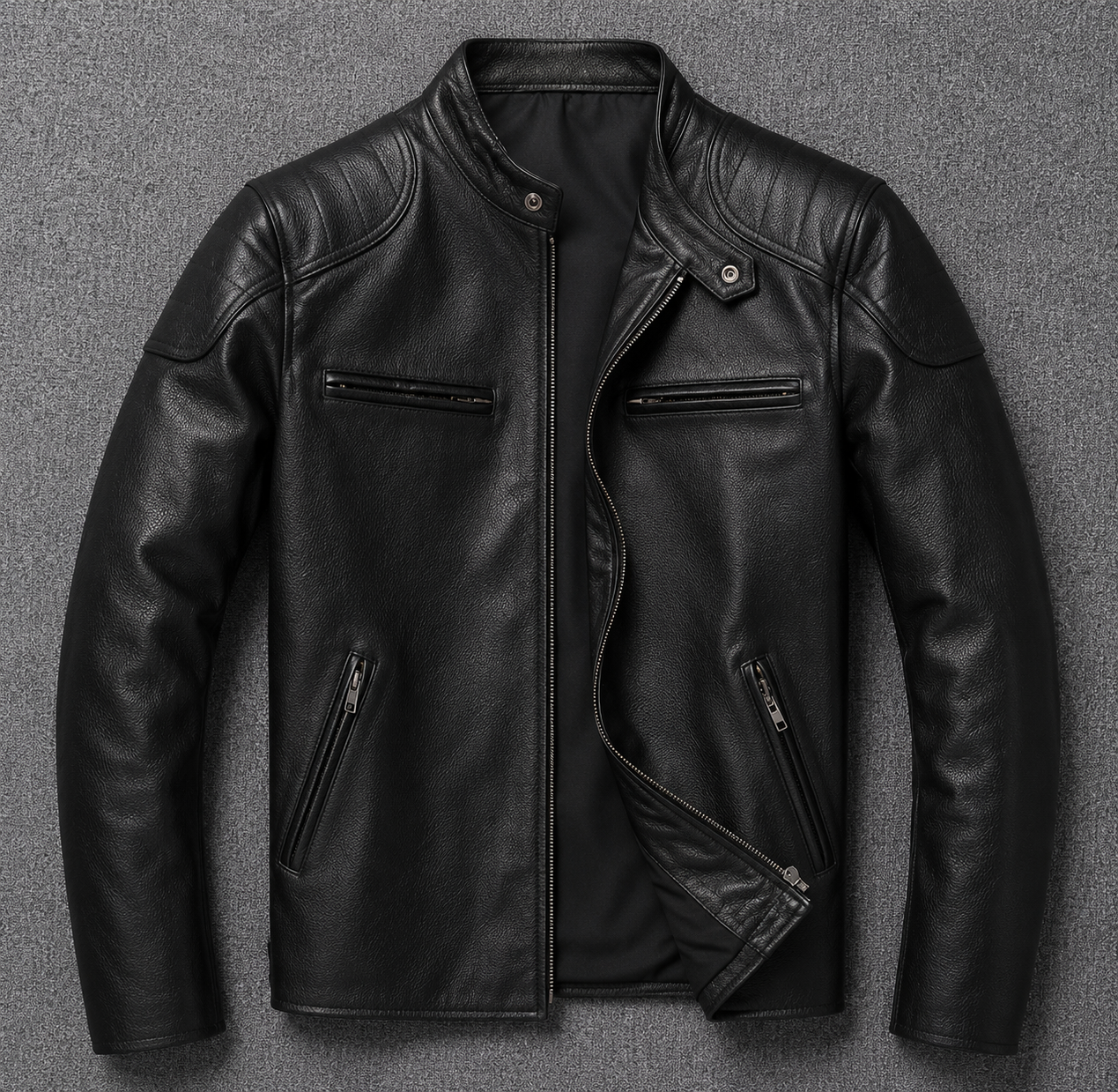 Veste homme cuir véritable style motard poches multiples