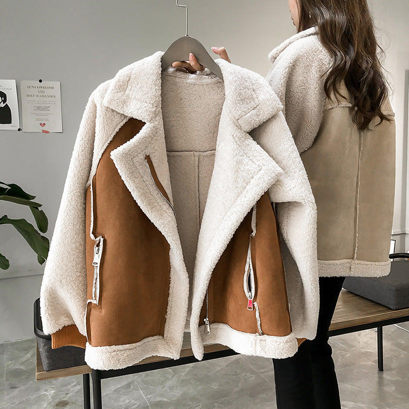 Manteau femme fausse fourrure pelucheuse col rabattu – Image 2