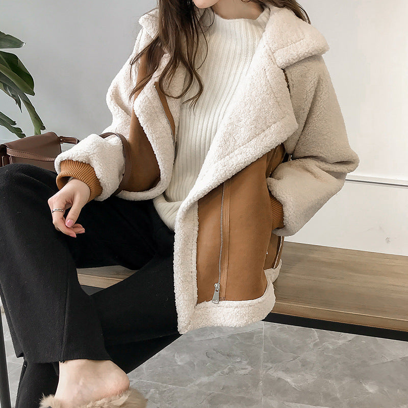 Manteau femme fausse fourrure pelucheuse col rabattu – Image 3